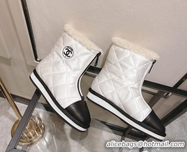 Low Price Chanel Down Silk Snow Ankle Boots 121469 White