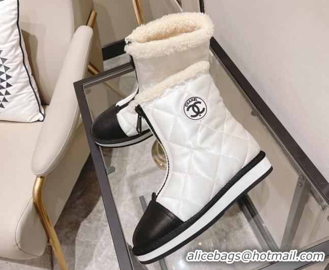 Low Price Chanel Down Silk Snow Ankle Boots 121469 White