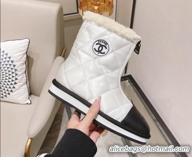 Low Price Chanel Down Silk Snow Ankle Boots 121469 White