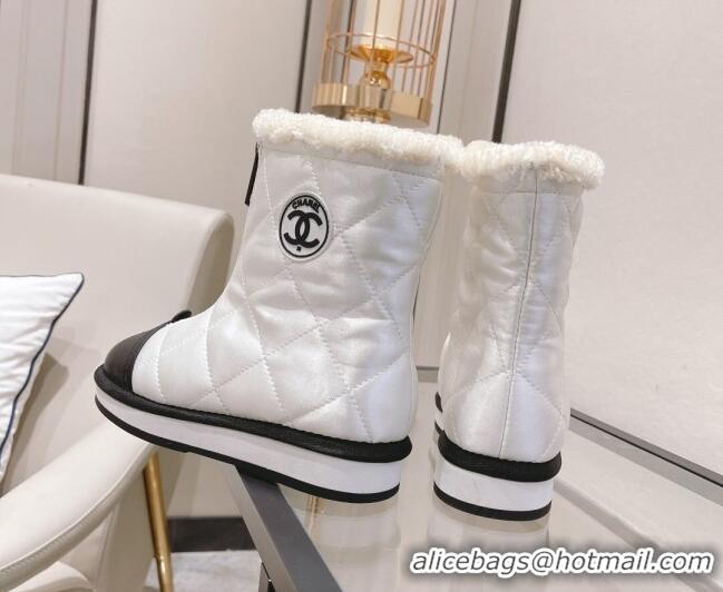 Low Price Chanel Down Silk Snow Ankle Boots 121469 White