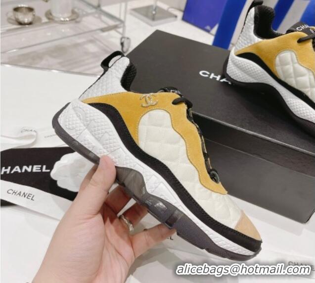 Low Cost Chanel Mesh & Suede Sneakers G38290 Yellow/White 