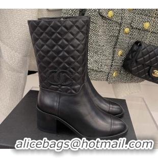 Best Design Chanel Quilted Lambskin Short Boots 5.5cm Black 121485