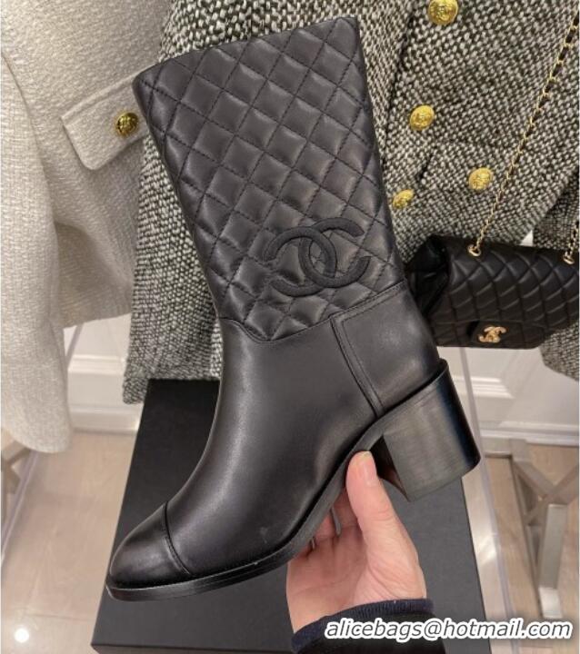 Best Design Chanel Quilted Lambskin Short Boots 5.5cm Black 121485