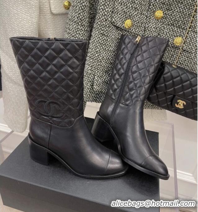 Best Design Chanel Quilted Lambskin Short Boots 5.5cm Black 121485