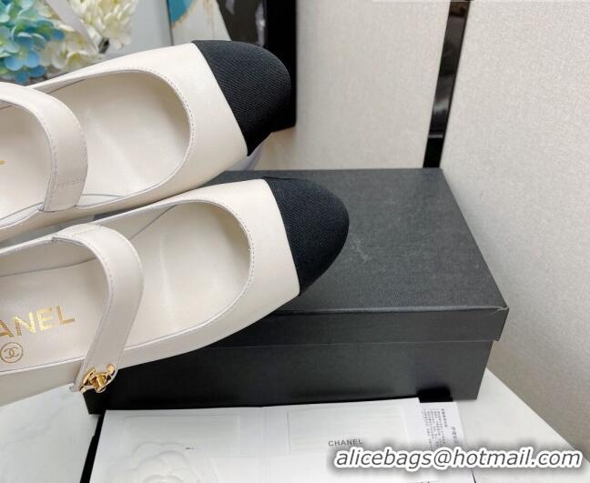 Best Price Chanel Lambskin Mary Janes Pumps 6.5cm White 121486