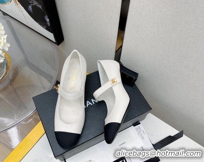 Best Price Chanel Lambskin Mary Janes Pumps 6.5cm White 121486