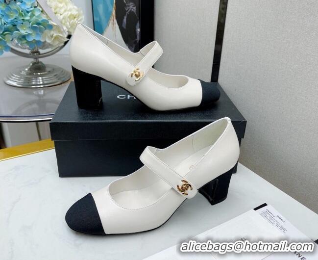 Best Price Chanel Lambskin Mary Janes Pumps 6.5cm White 121486