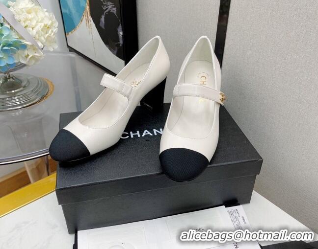 Best Price Chanel Lambskin Mary Janes Pumps 6.5cm White 121486