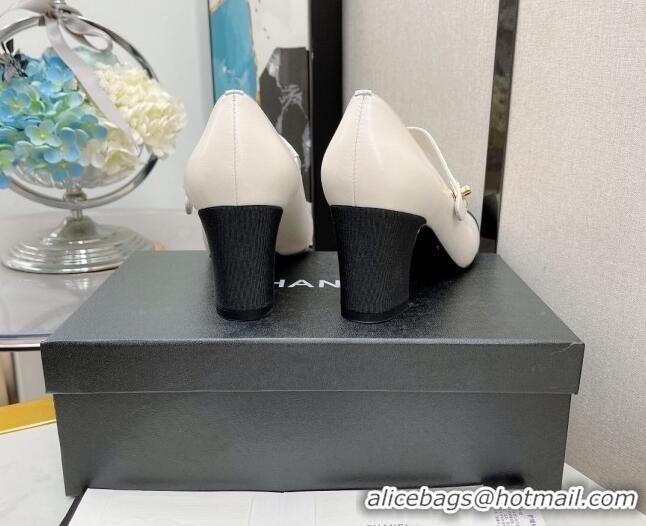 Best Price Chanel Lambskin Mary Janes Pumps 6.5cm White 121486