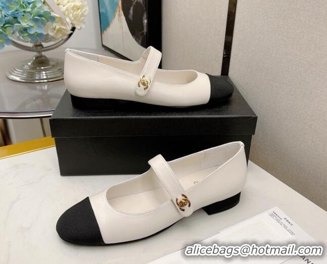 Low Cost Chanel Lambskin Mary Janes Ballerinas 121479 White