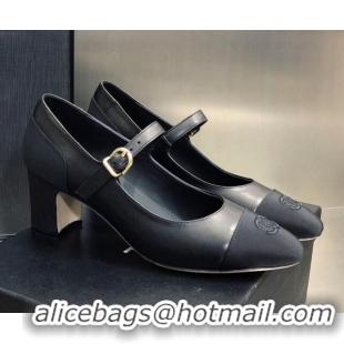 Most Popular Chanel Lambskin & Grosgrain Mary Janes Pumps 7cm Black 121482