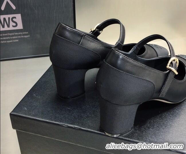 Most Popular Chanel Lambskin & Grosgrain Mary Janes Pumps 7cm Black 121482