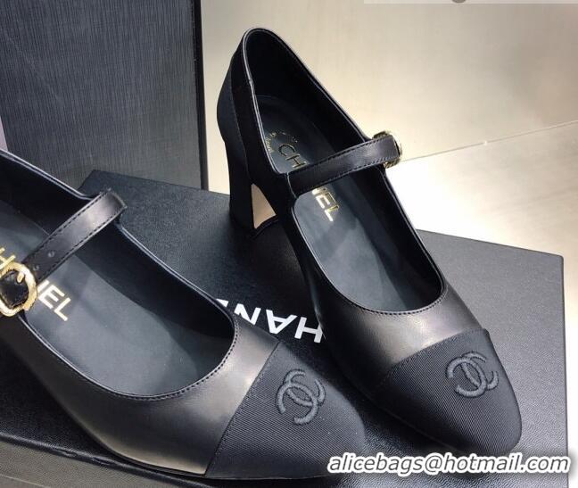 Most Popular Chanel Lambskin & Grosgrain Mary Janes Pumps 7cm Black 121482