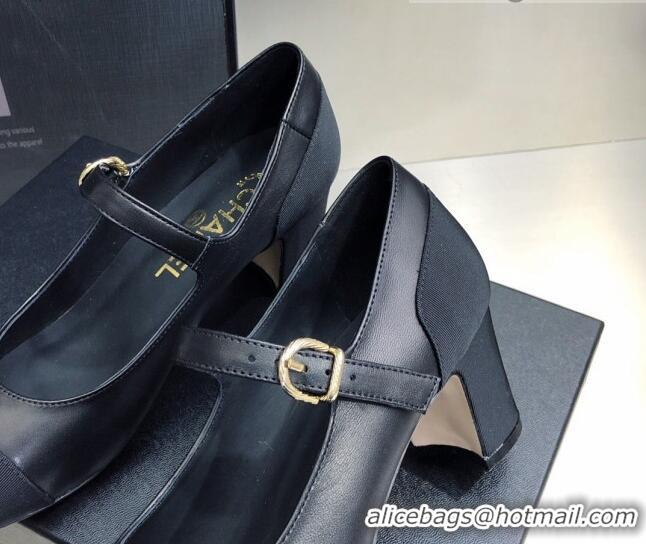 Most Popular Chanel Lambskin & Grosgrain Mary Janes Pumps 7cm Black 121482