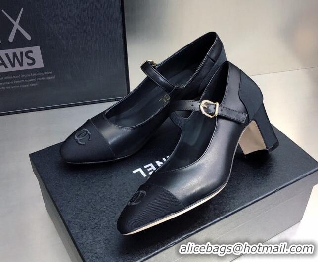 Most Popular Chanel Lambskin & Grosgrain Mary Janes Pumps 7cm Black 121482