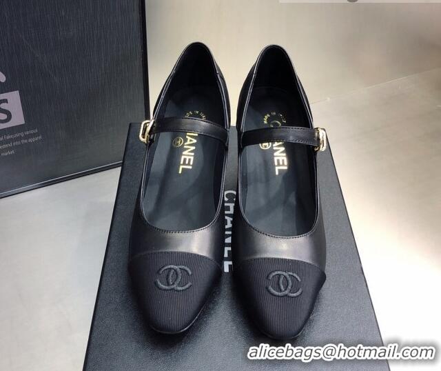 Most Popular Chanel Lambskin & Grosgrain Mary Janes Pumps 7cm Black 121482