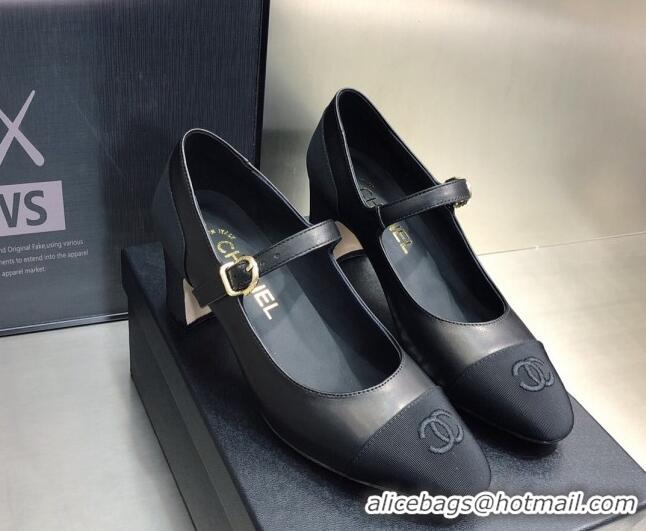 Most Popular Chanel Lambskin & Grosgrain Mary Janes Pumps 7cm Black 121482