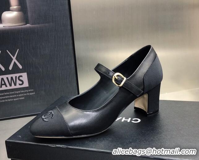 Most Popular Chanel Lambskin & Grosgrain Mary Janes Pumps 7cm Black 121482