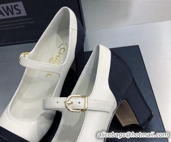 Good Product Chanel Lambskin & Grosgrain Mary Janes Pumps 7cm 121482 White/Black