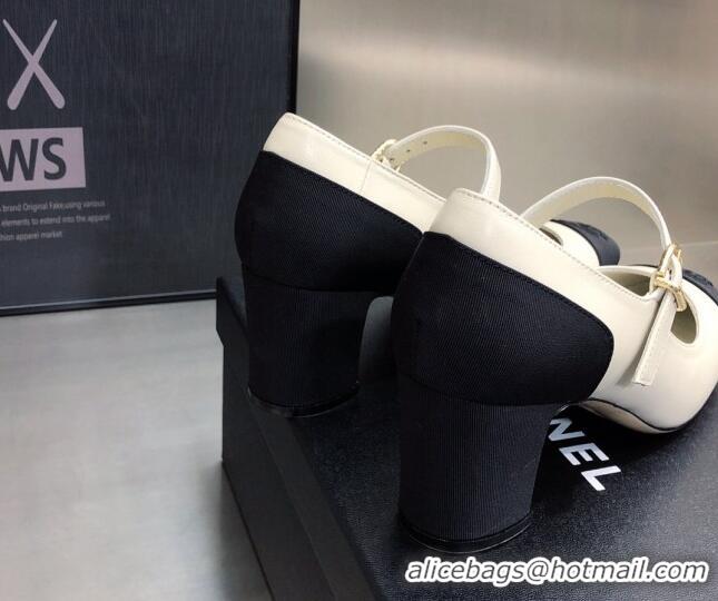 Good Product Chanel Lambskin & Grosgrain Mary Janes Pumps 7cm 121482 White/Black