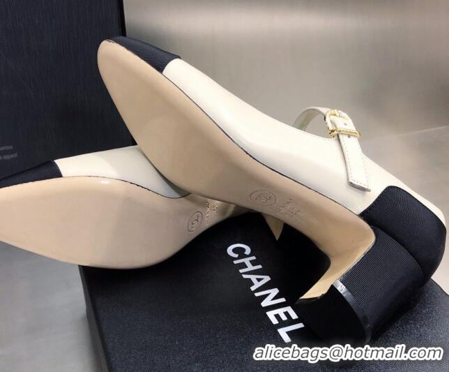 Good Product Chanel Lambskin & Grosgrain Mary Janes Pumps 7cm 121482 White/Black