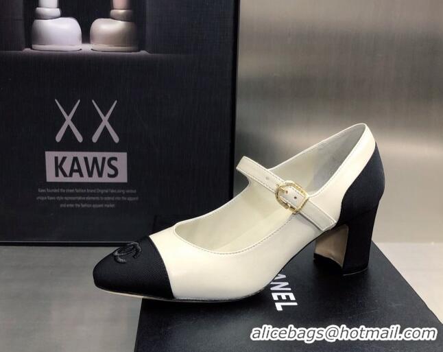 Good Product Chanel Lambskin & Grosgrain Mary Janes Pumps 7cm 121482 White/Black