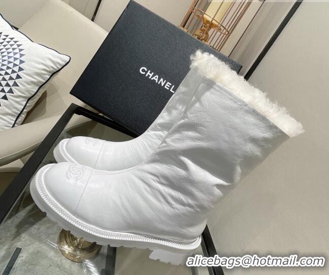 Custom Chanel Waxed Leather Short Boots White 121486