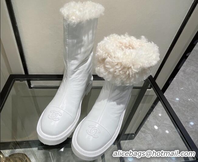 Custom Chanel Waxed Leather Short Boots White 121486