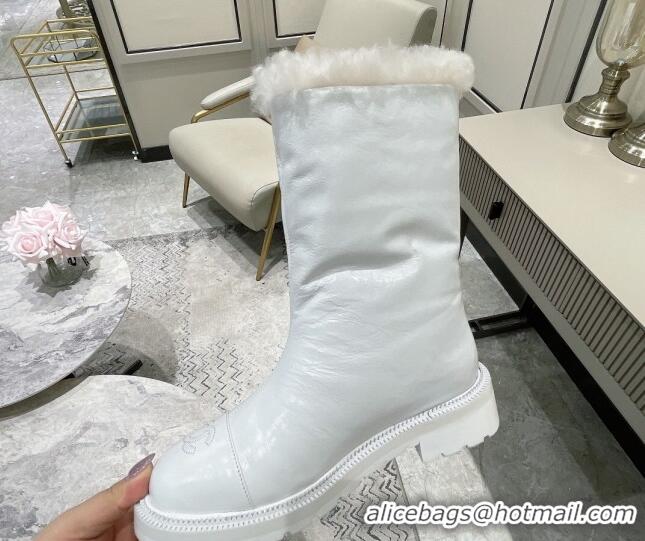 Custom Chanel Waxed Leather Short Boots White 121486