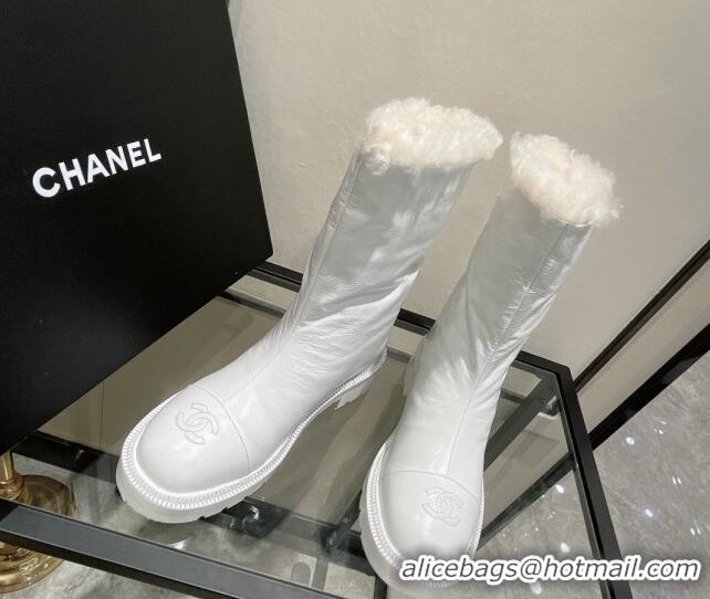 Custom Chanel Waxed Leather Short Boots White 121486