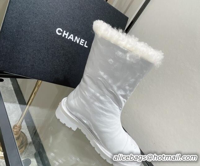 Custom Chanel Waxed Leather Short Boots White 121486