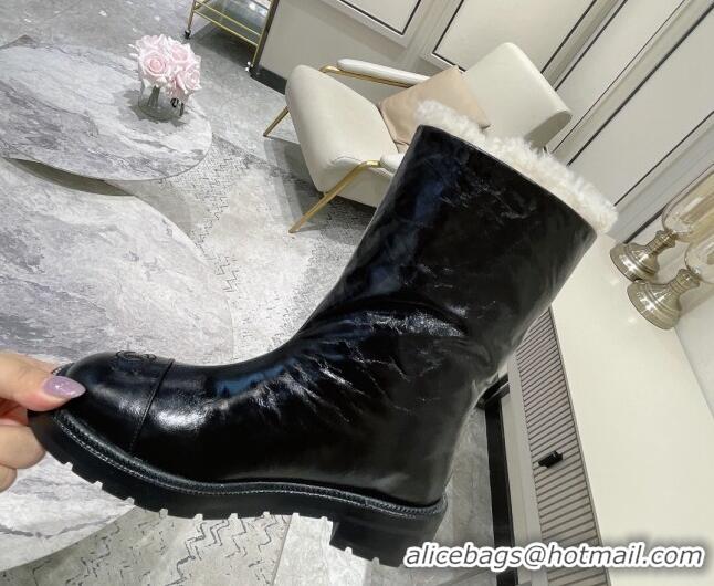 Good Quality Chanel Waxed Leather Short Boots 121486 Black