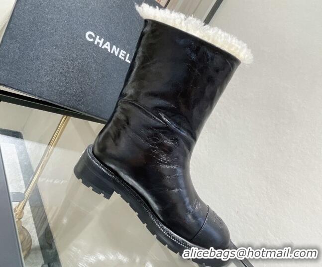 Good Quality Chanel Waxed Leather Short Boots 121486 Black