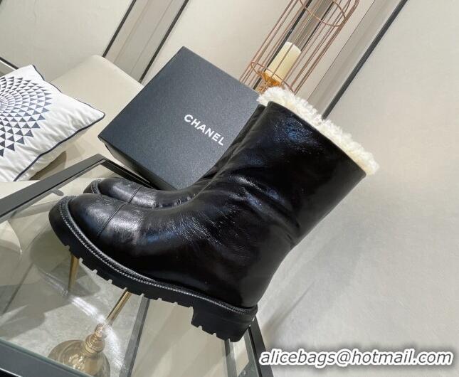 Good Quality Chanel Waxed Leather Short Boots 121486 Black