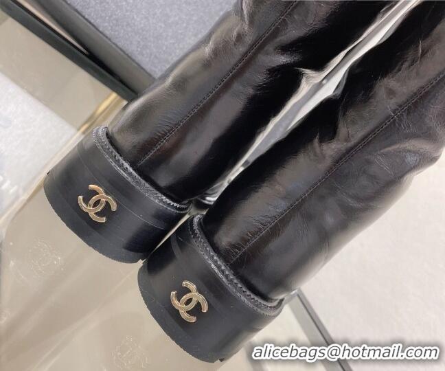 Good Quality Chanel Waxed Leather Short Boots 121486 Black