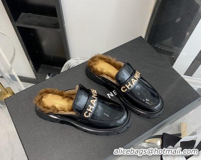 Discount Chanel Patent Leather & Shearling Mules 121488 Black