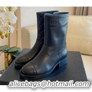 Fashion Chanel Quilted Leather Short Boots 4cm Black 121491