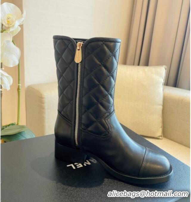 Fashion Chanel Quilted Leather Short Boots 4cm Black 121491