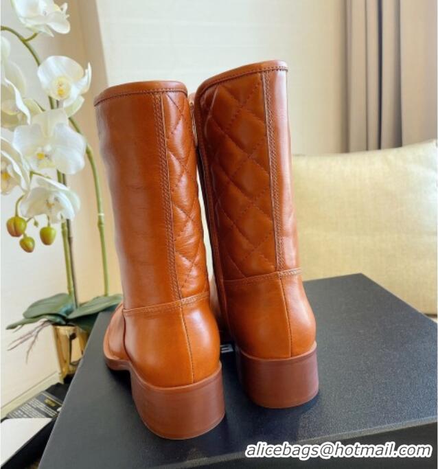 Best Price Chanel Quilted Leather Short Boots 4cm 121491 Brown