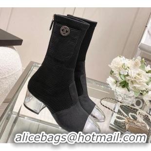 New Style Chanel Grosgrain, Knit & Calfskin Ankle Boots 5.5cm G38522 Black/Silver