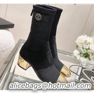 New Design Chanel Grosgrain, Knit & Calfskin Ankle Boots 5.5cm G38522 Black/Gold