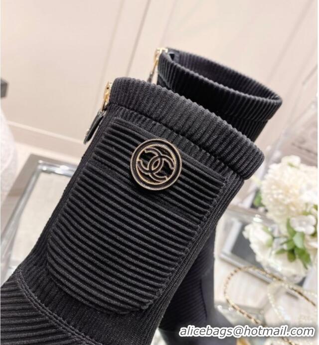 New Design Chanel Grosgrain, Knit & Calfskin Ankle Boots 5.5cm G38522 Black/Gold