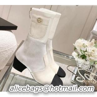 Good Quality Chanel Grosgrain, Knit & Patent Calfskin Ankle Boots 5.5cm G38522 Ivory/White/Black