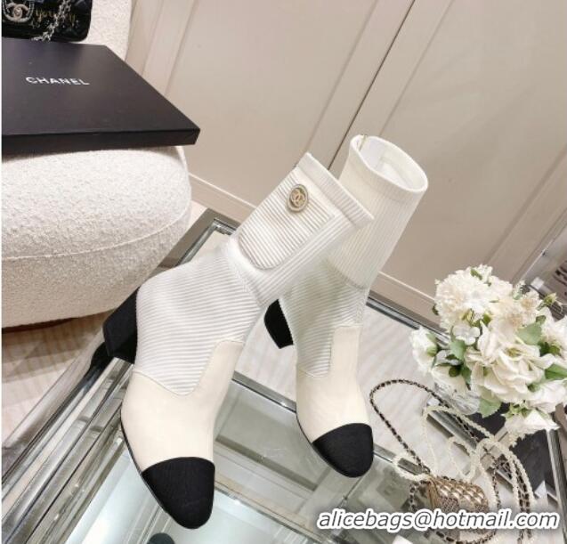 Good Quality Chanel Grosgrain, Knit & Patent Calfskin Ankle Boots 5.5cm G38522 Ivory/White/Black