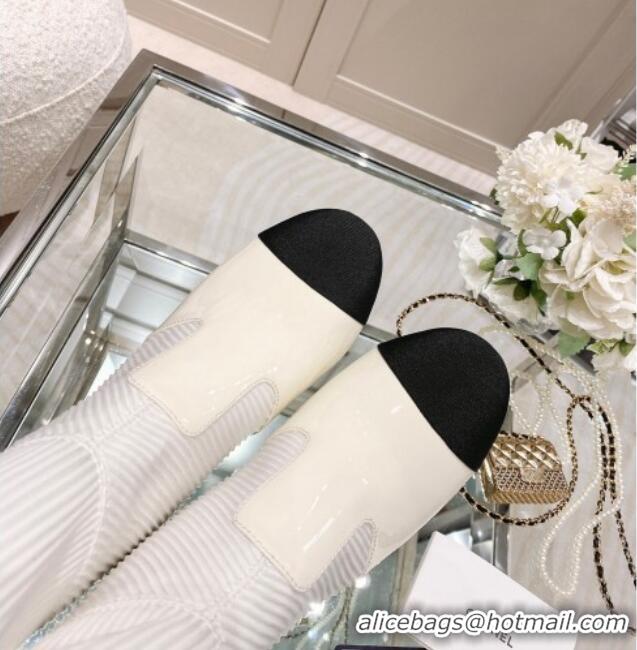 Good Quality Chanel Grosgrain, Knit & Patent Calfskin Ankle Boots 5.5cm G38522 Ivory/White/Black