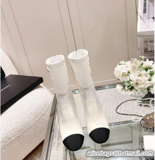 Good Quality Chanel Grosgrain, Knit & Patent Calfskin Ankle Boots 5.5cm G38522 Ivory/White/Black