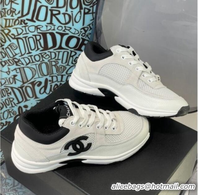 Super Quality Chanel Suede & Mesh Sneakers G38299 White/Black