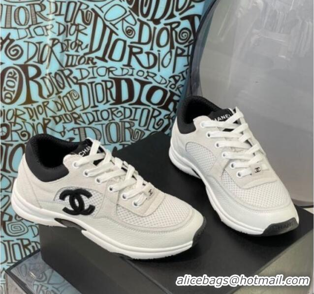 Super Quality Chanel Suede & Mesh Sneakers G38299 White/Black