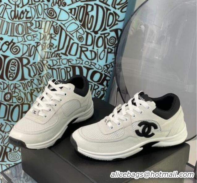 Super Quality Chanel Suede & Mesh Sneakers G38299 White/Black