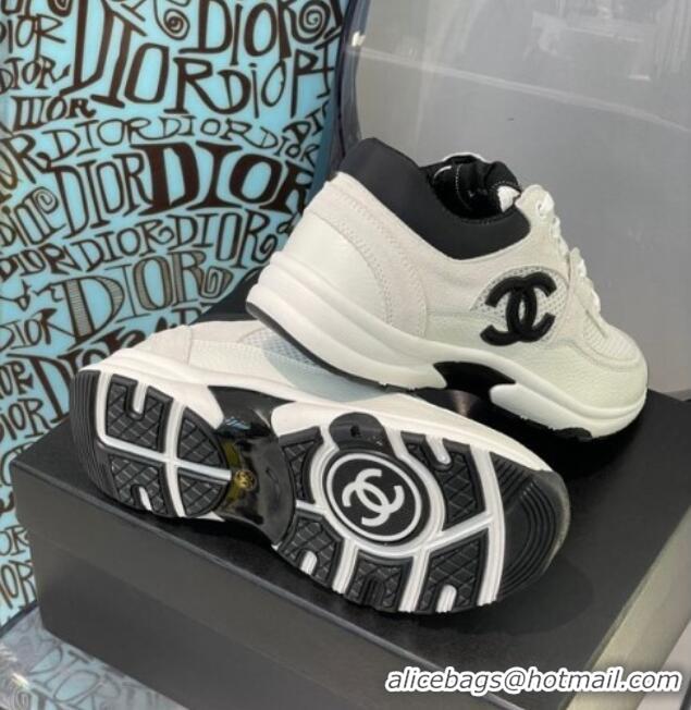 Super Quality Chanel Suede & Mesh Sneakers G38299 White/Black